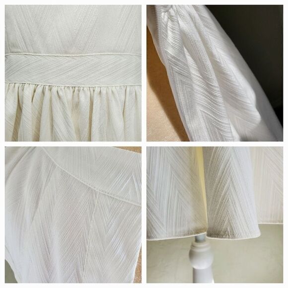 Rachel Zoe Lydia White Textured Cap Sleeve Open Back Pleated A-Line Dress - Picture 15 of 16